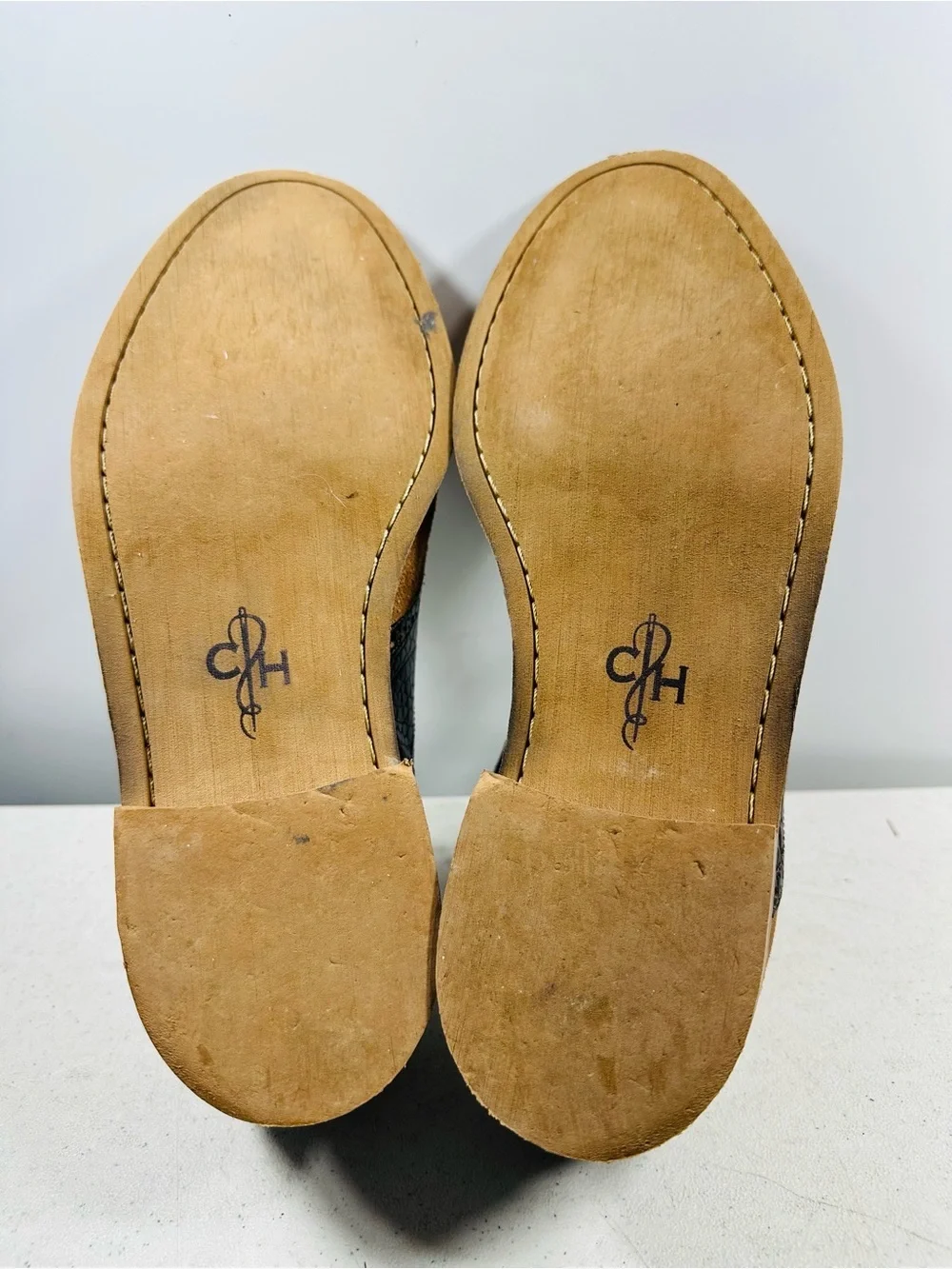 Cole Haan 9.5M Tan Brown Suede Leather Dress Shoes Saddle Oxfords Croc Embossed